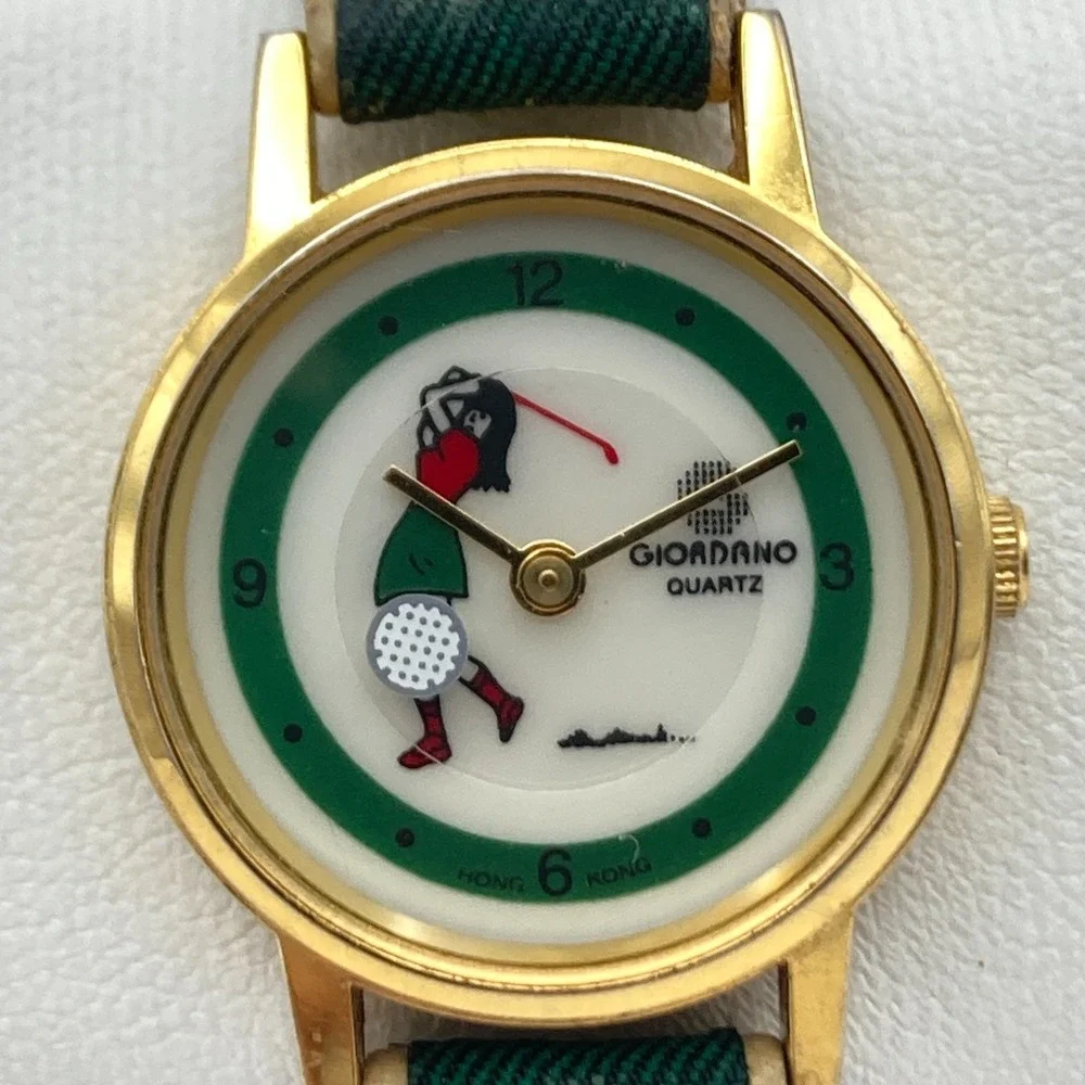 Vintage Giordano Women's Watch Golf Gold Tone Rotating Ball New Battery SMALL 7